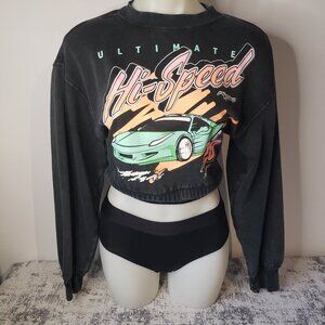 Ultimate Hi Speed 28 Sports Car 80s 90s Grey Racing Crop Sweatshirt